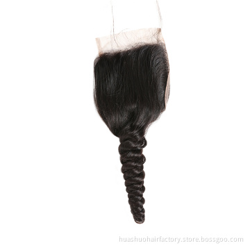 Huashuo Highest Discounts Wholesale 100% Human Hair In Stock 3 Way Parting Virgin Brazilian Hair Double Loose Wave Lace Closure